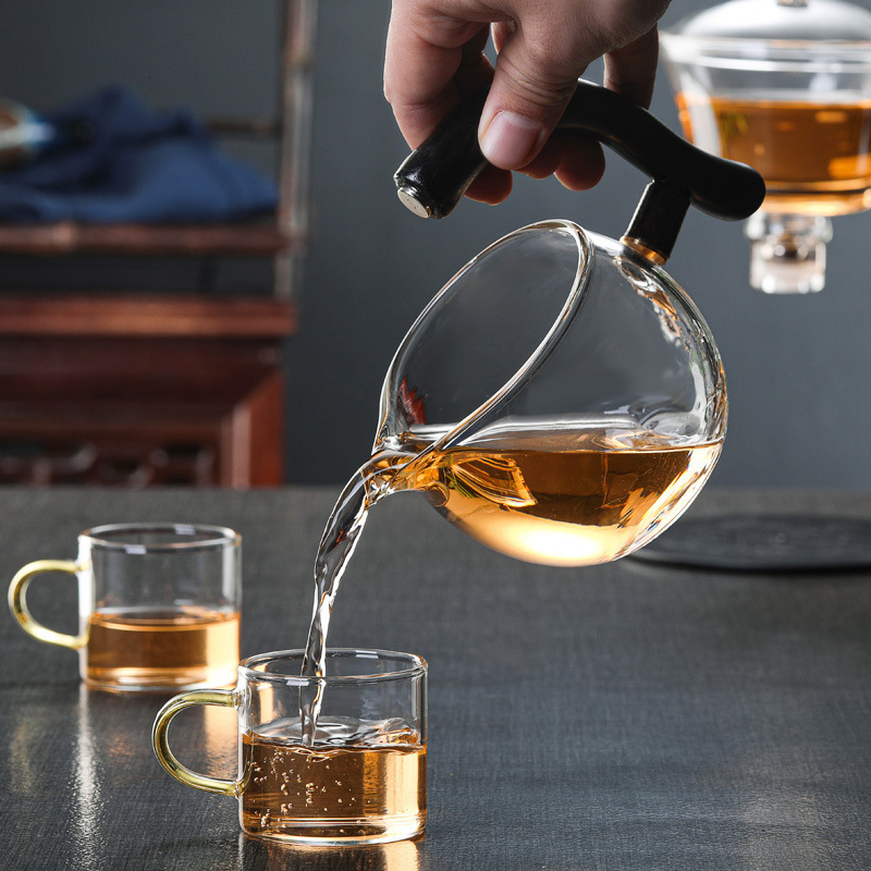 Glass Teapot Set Glass Automatic Lazy Tea Set Magnetic Rotating Kungfu Heat-Resistant Teapot Suit