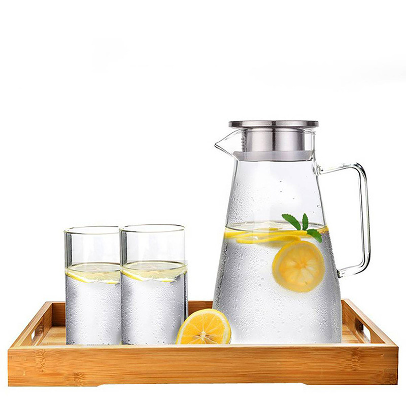 Reihey Glass Pitcher for Hot Water and Heat Resistant Transparent Container with Stainless Steel Strainer