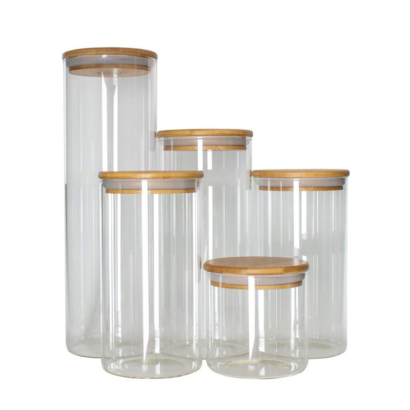 Storage Tank Food Container Bamboo Covered High Borosilicate Food Sealed Glass Tank Kitchen Miscellaneous Grain Organizer