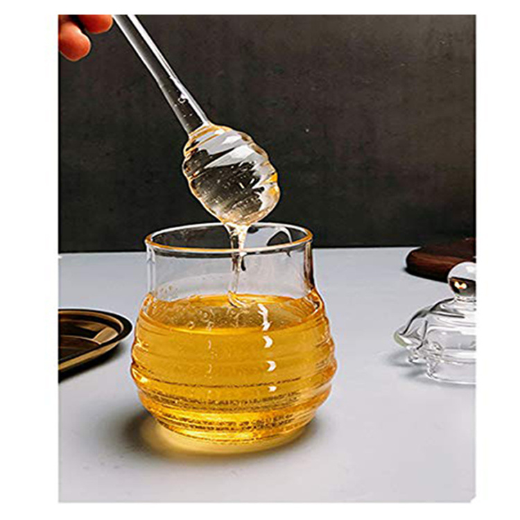 Glass Clear Honey Jar with Dipper and Glass Lid Beehive Honey Pot for Store Honey and Jamhoney Pot and Dipper Set