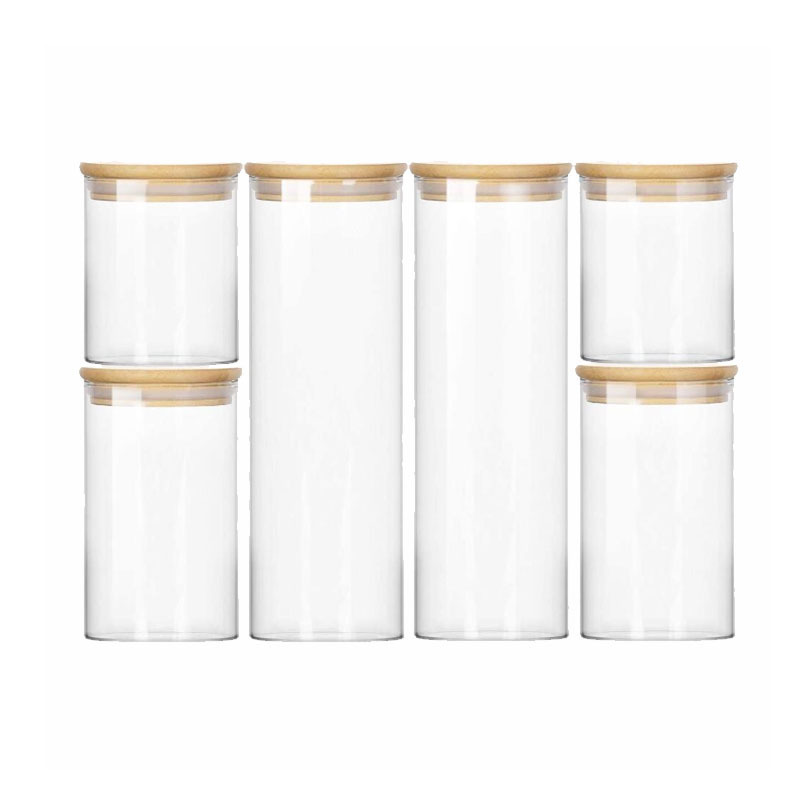 Kitchen Eco-Friendly Glass Storage Jars with Bamboo Lid Small Airtight Food Canisters for Flour Sugar Coffee Other Foods