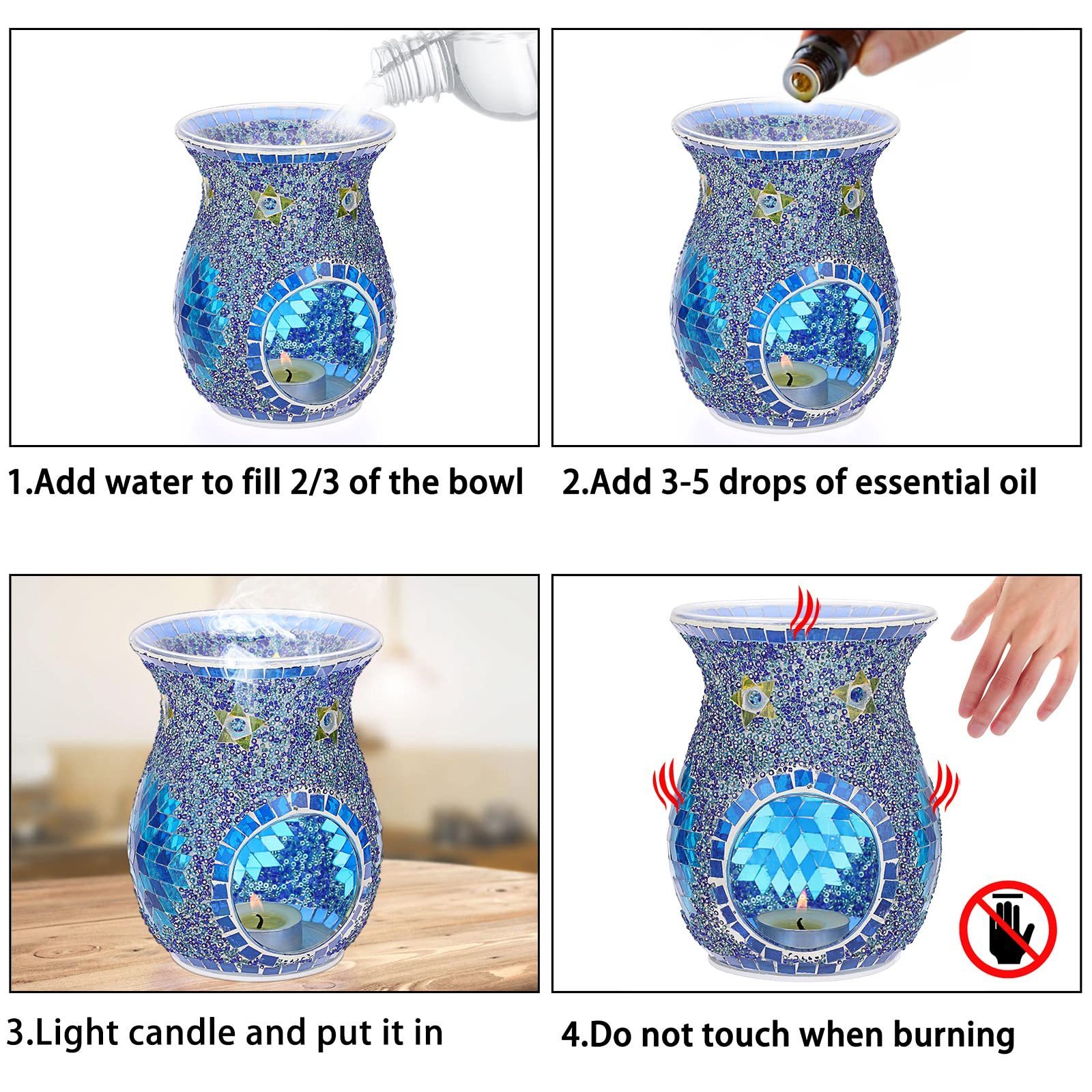 Mosaic Glass Wax Melt Warmer for Scented Wax, Candle Essential Oil Burner Tealight Glass Oil Warmer Tea Light