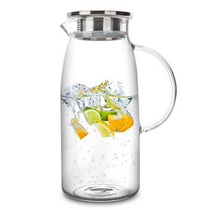 Reihey Thickened Glass Big Water Bottle With Stainless Steel Lid and Iced tea container with spout