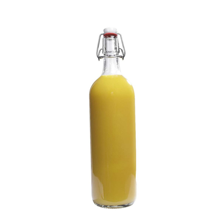 Reihey Wholesale Swing Top Glass Jars 500ml 1000ml Swing Top Beverage Milk Glass Bottle with Clip Ceramics Lid Beer Glass Wine Bottle