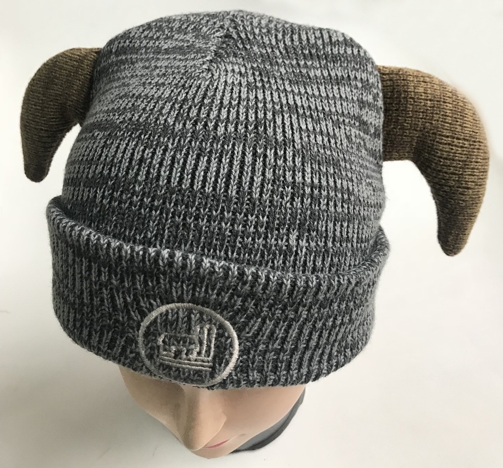 Cute Kids Hemp Grey Knitted Bull Horn Hat Marled Yarn Viking Horn Hat