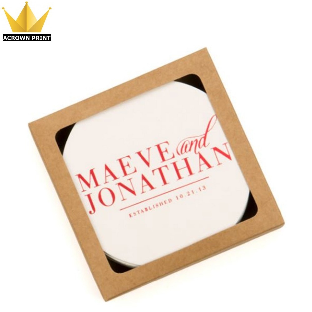 custom print Personalised brown kraft folding paper 4x4x2 window coaster Gift Box with custom logo