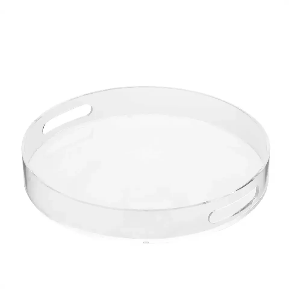 Customized Round Tray  with Handmade handle Stand acrylic Tray