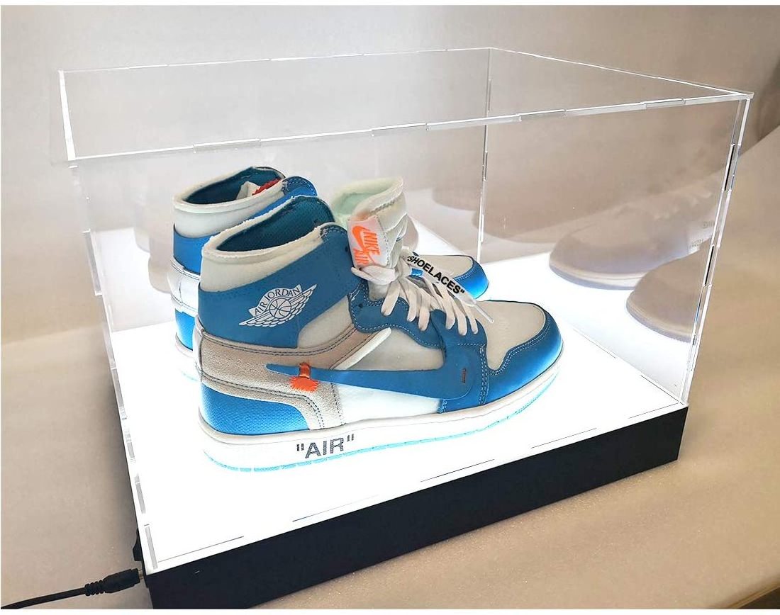 LED Powered Lights Basketball Shoes Clear Acrylic Panels Display Cases for Sports Memorabilia Products Storage Showcase