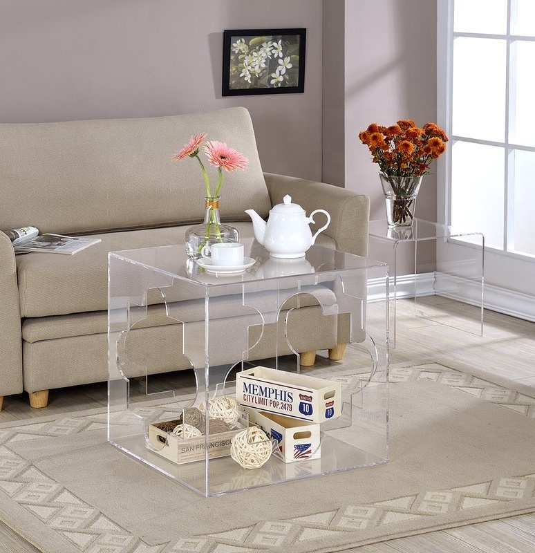 Custom  Acrylic Cube End Table clear Acrylic Functional Bedroom End Table