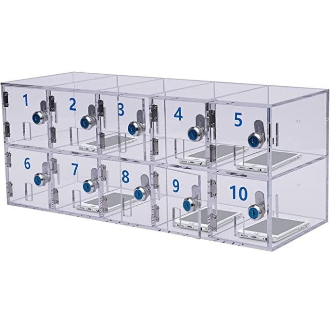 cell phone locker box 10 Slots Acrylic Cell Phone Locker Box with Door Locks and Keys Clear Acrylic Display Case With Lock