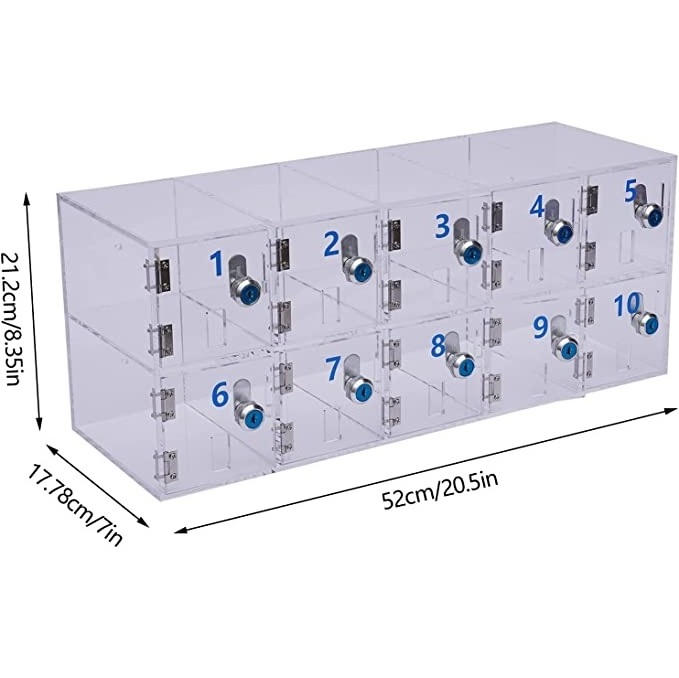 cell phone locker box 10 Slots Acrylic Cell Phone Locker Box with Door Locks and Keys Clear Acrylic Display Case With Lock