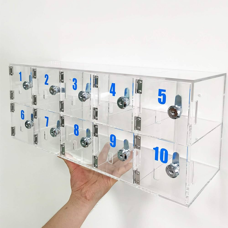 cell phone locker box 10 Slots Acrylic Cell Phone Locker Box with Door Locks and Keys Clear Acrylic Display Case With Lock