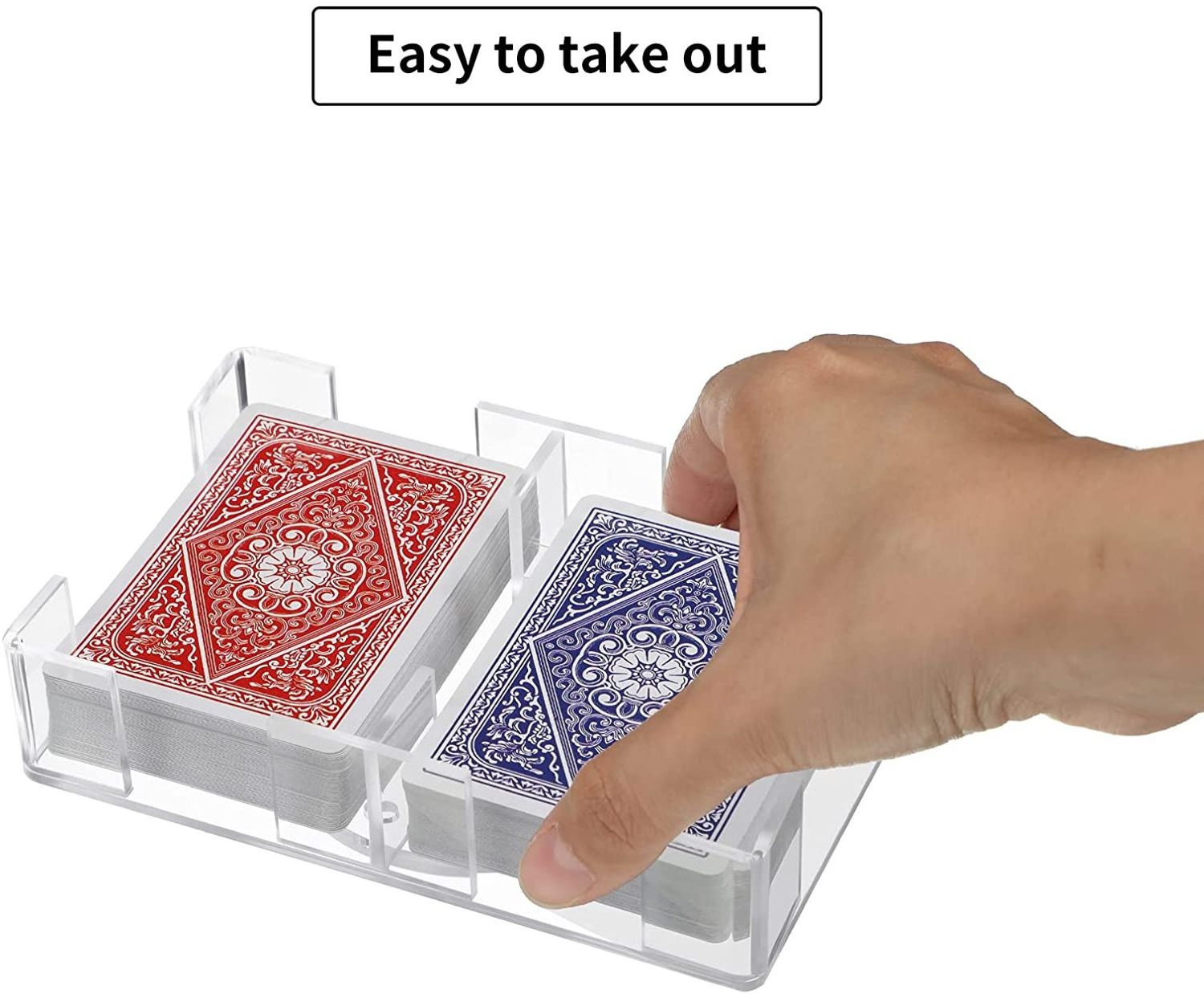 Clear Acrylic 2 Deck Revolving Rotating Canasta Playing Card Tray and 2 Pairs Deck Magic Playing Cards for Party and Game