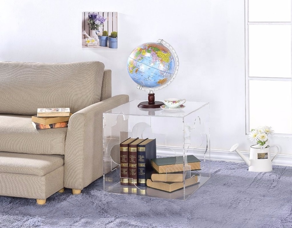 Custom  Acrylic Cube End Table clear Acrylic Functional Bedroom End Table