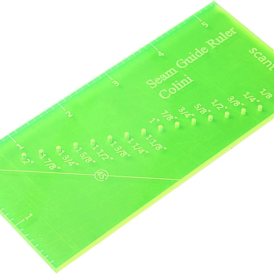 Sew Seam Allowance Ruler for Sewing Machine, Perforated Seam Gauge Seam Measuring Tool with 45 degreenTrim Line