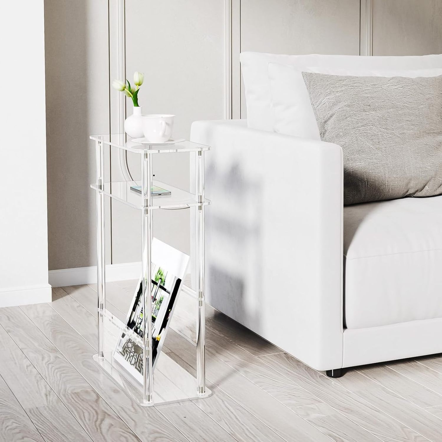 Custom Modern Clear Acrylic Narrow Side Table Slim Office End Table Stand