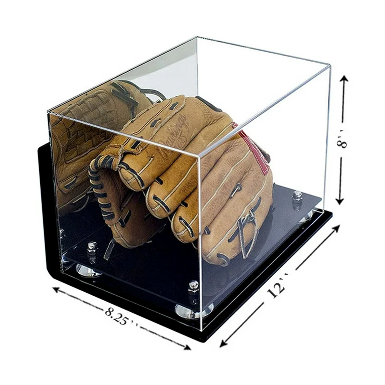 Acrylic Baseball Glove Display Case with Mirror Case Gold Risers Wall Mount and Mirror Base