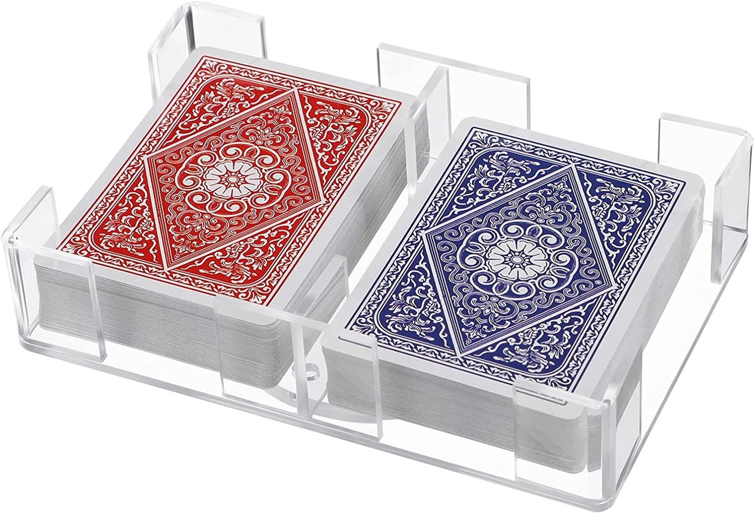 Clear Acrylic 2 Deck Revolving Rotating Canasta Playing Card Tray and 2 Pairs Deck Magic Playing Cards for Party and Game