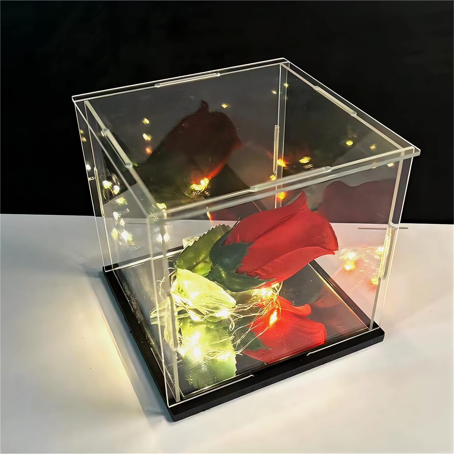 Acrylic Display Case, Assemble Cube Display Box Stand with Black Base,Dustproof Protection Showcase for Collectibles  Figurines