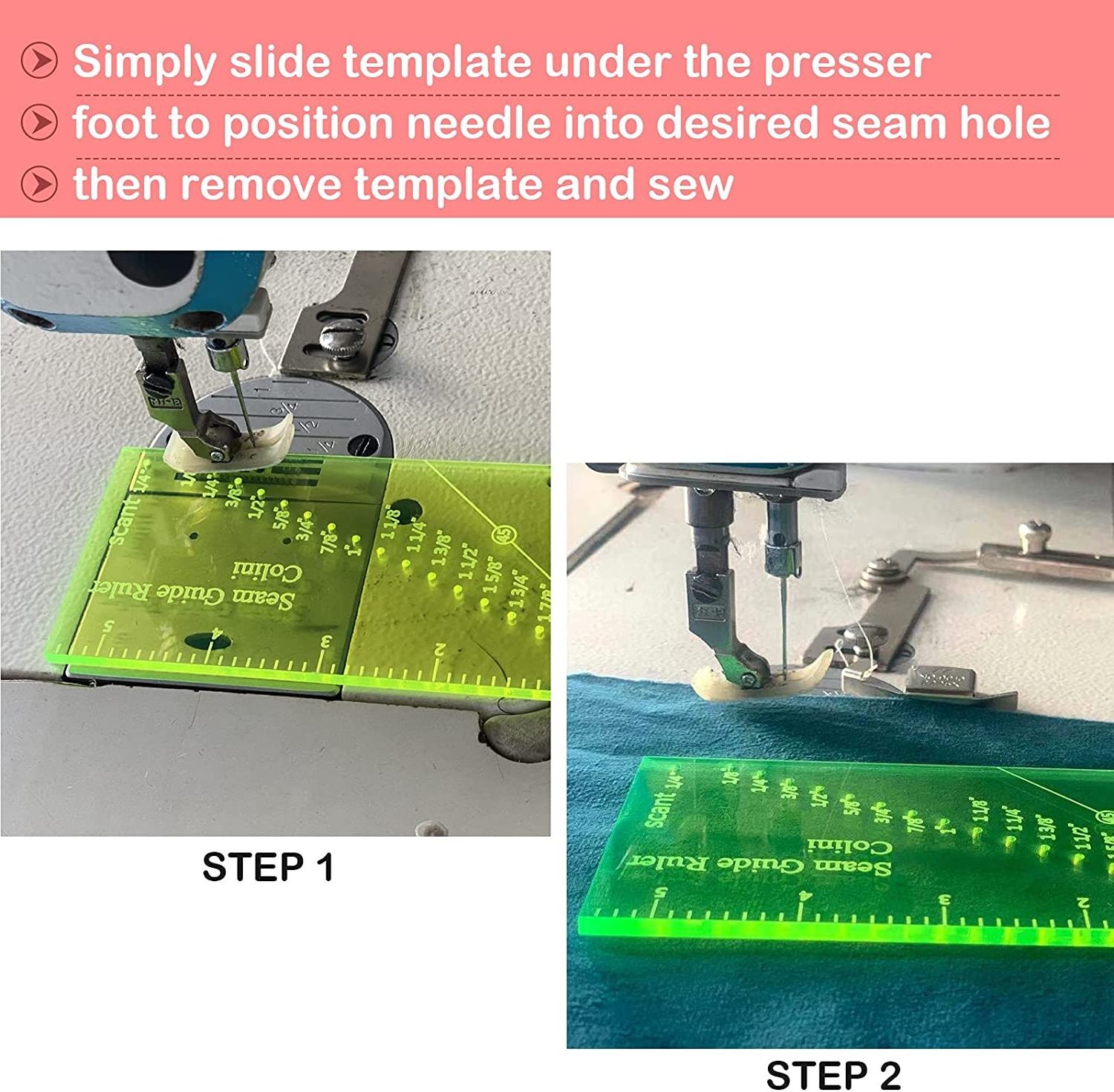 Sew Seam Allowance Ruler for Sewing Machine, Perforated Seam Gauge Seam Measuring Tool with 45 degreenTrim Line