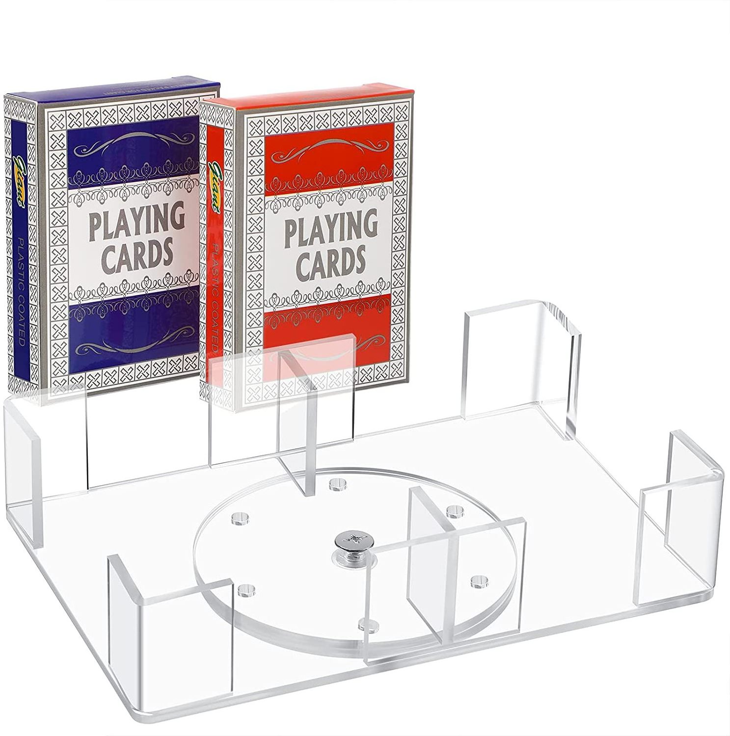 Clear Acrylic 2 Deck Revolving Rotating Canasta Playing Card Tray and 2 Pairs Deck Magic Playing Cards for Party and Game