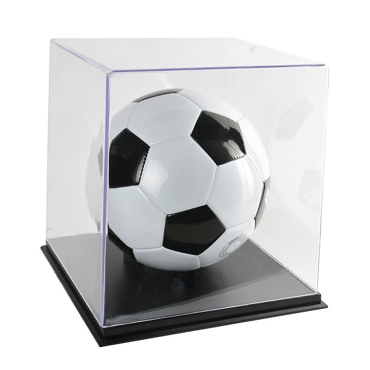 Clear Acrylic Glass Cube Assemble Countertop Box Frame with Sports Protection with Black Stand Holder