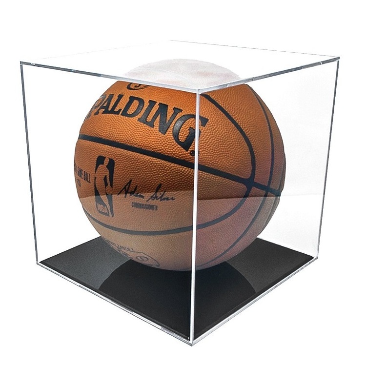 Clear Acrylic Glass Cube Assemble Countertop Box Frame with Sports Protection with Black Stand Holder