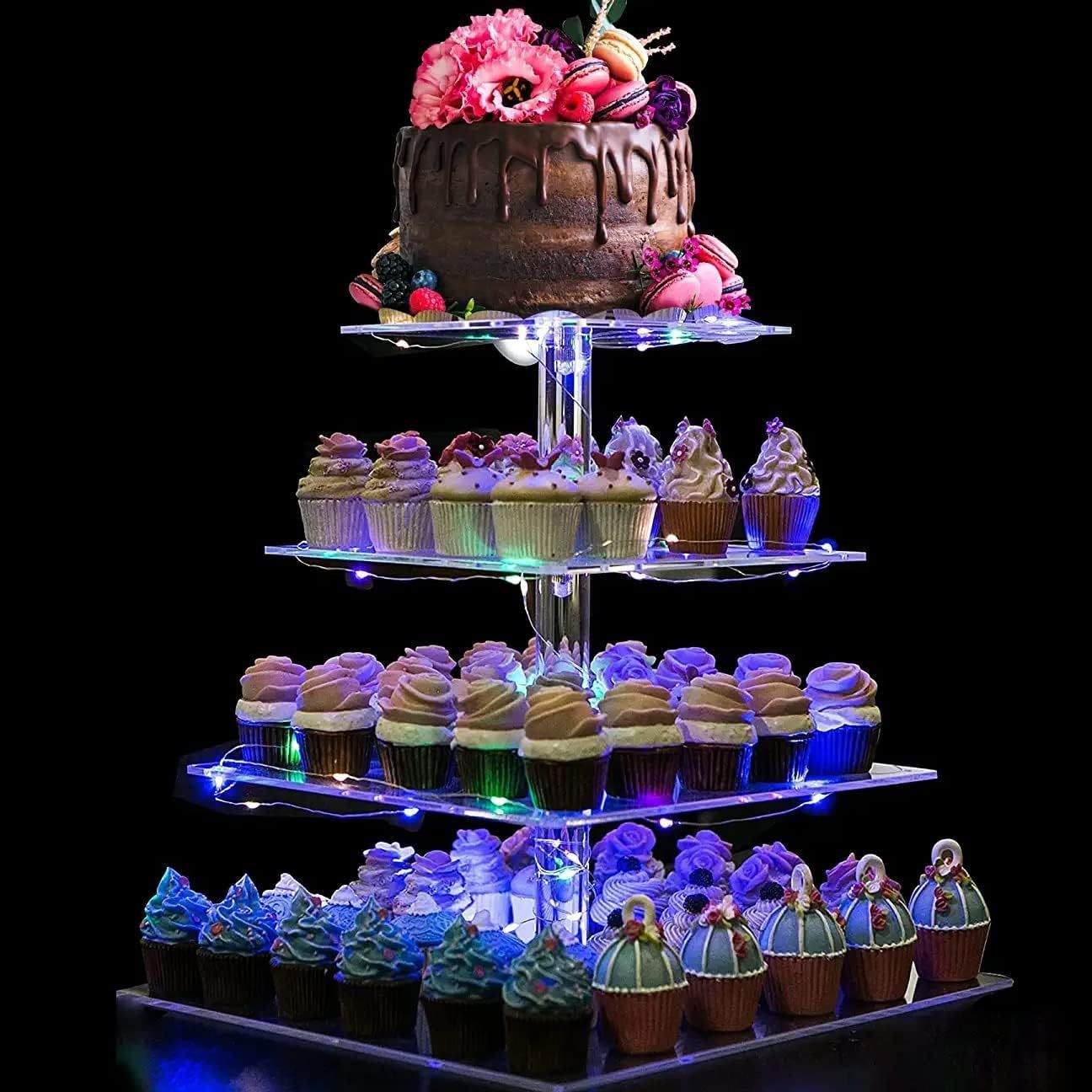 Acrylic Cupcake Rack, Square transparent Cake Tower Display Rack For Weddings And Parties