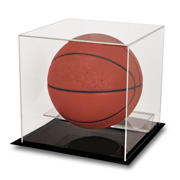 Clear Acrylic Glass Cube Assemble Countertop Box Frame with Sports Protection with Black Stand Holder