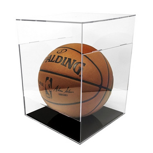 Clear Acrylic Glass Cube Assemble Countertop Box Frame with Sports Protection with Black Stand Holder