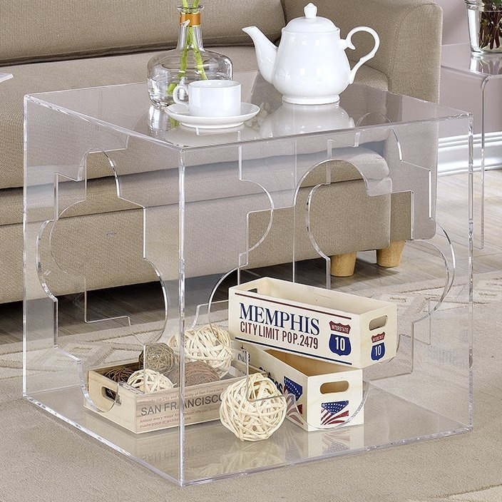 Custom  Acrylic Cube End Table clear Acrylic Functional Bedroom End Table