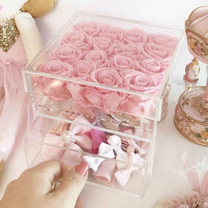 High Quality Real Preserved Flower Clear Acrylic Flower Box with Lid for Gift