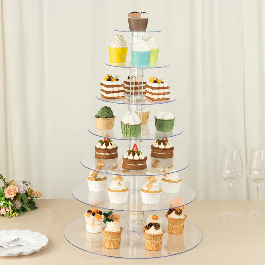 Wholesale Clear Large Cascade Round Cylinder Acrylic Wedding Cake Stand for Cakes Display