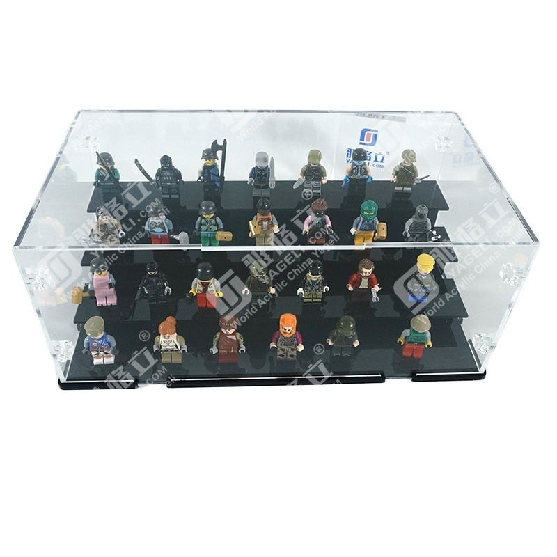 clear customized acrylic lego display box with black base for storage