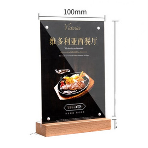 Advertising tag sign card display stand wooden base poster table desk acrylic menu  holder stand