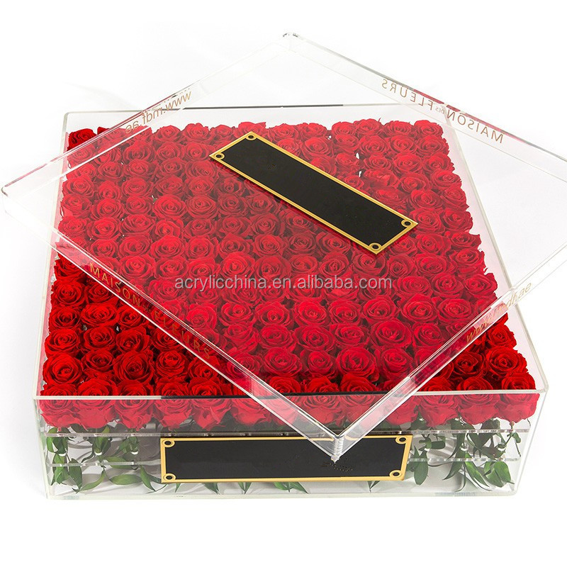 clear square acrylic flower box for rose and chocolate