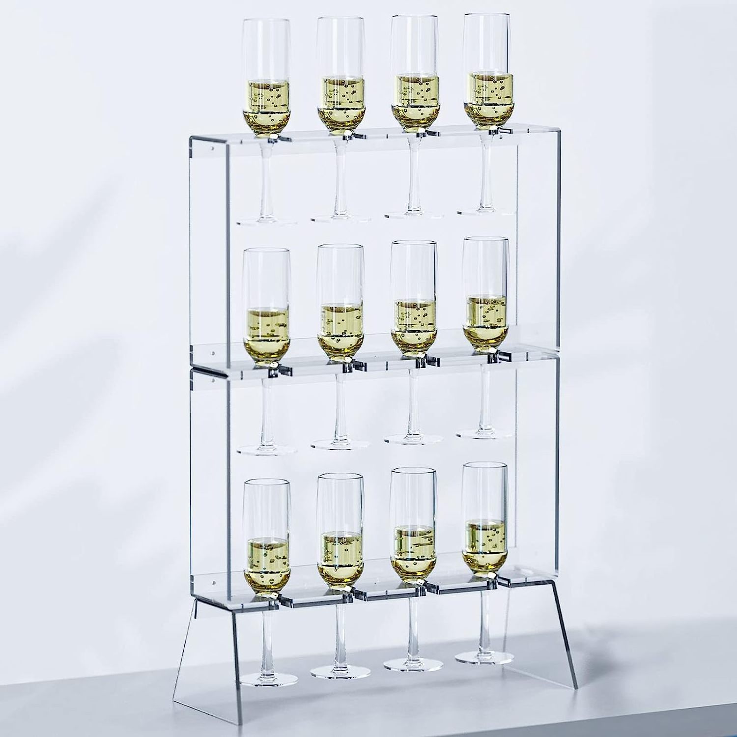 3-layer acrylic champagne glass display holder for 12 glassware wall mounted tall glass hanging