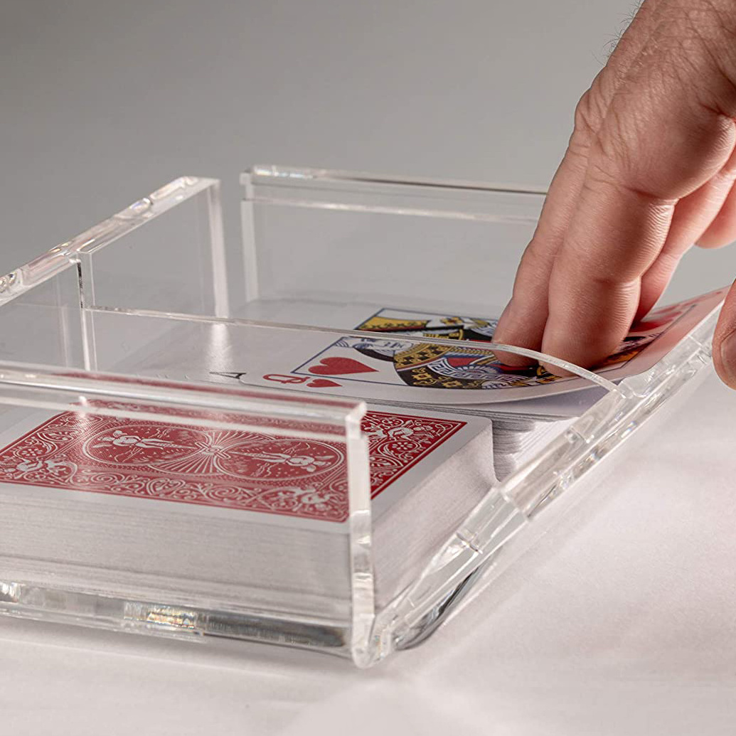 Clear Acrylic canasta card holder tray with sliding lid/Acrylic playing card deck display