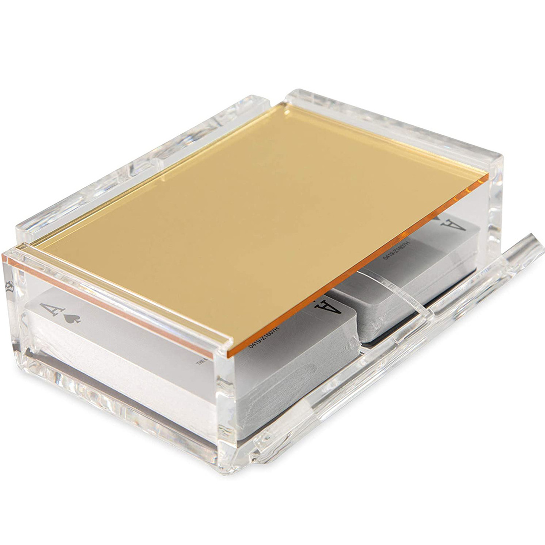 Clear Acrylic canasta card holder tray with sliding lid/Acrylic playing card deck display