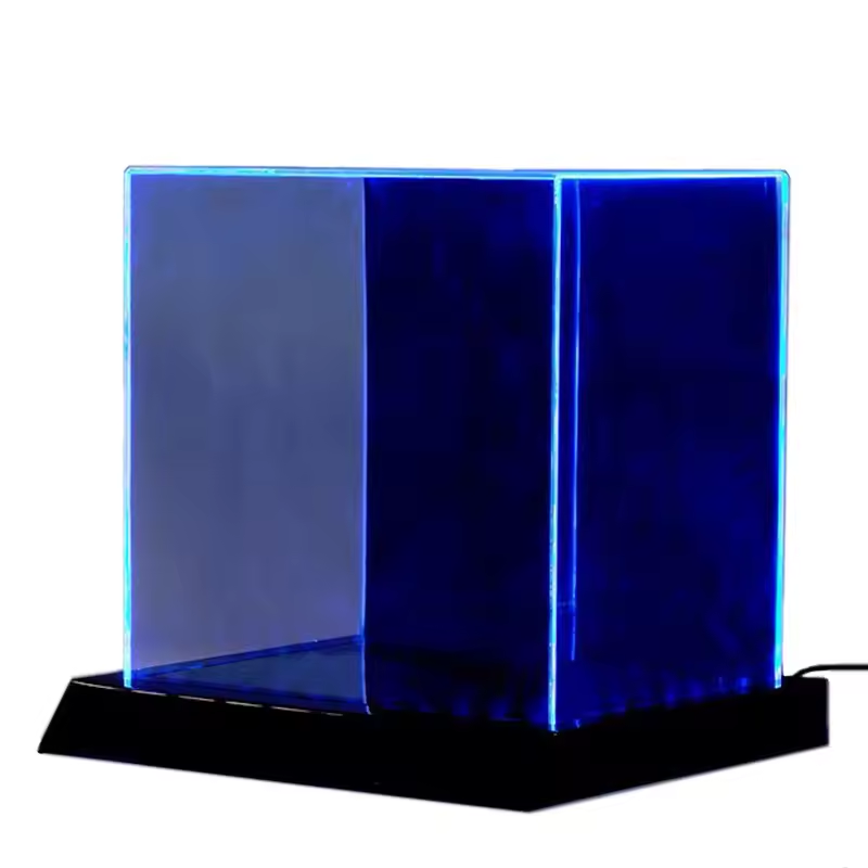 Custom Acrylic lego Display box with LED lights with Black Base and Lid Self-Assembly Clear Storage Showcase for Memorabilia