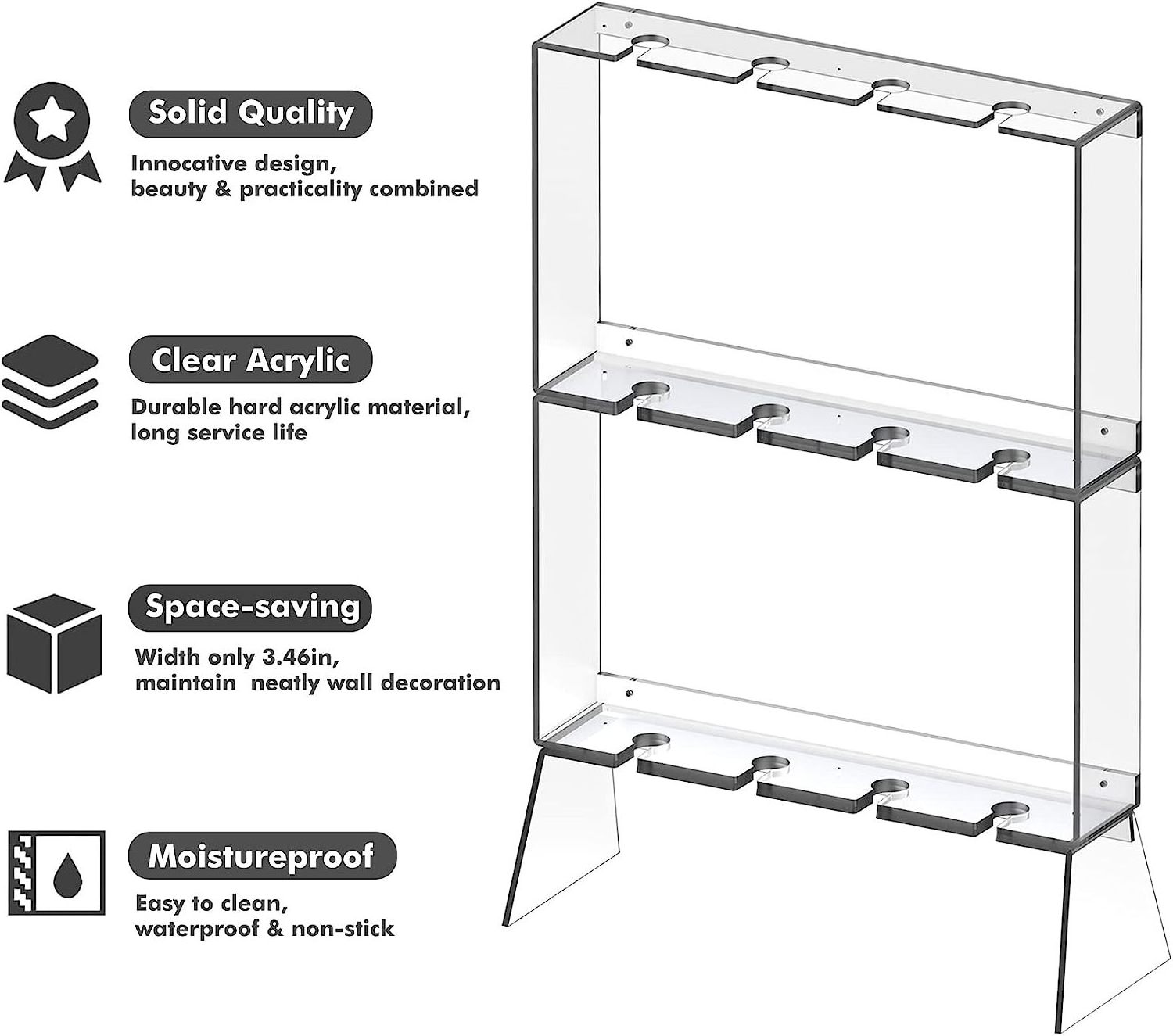 3-layer acrylic champagne glass display holder for 12 glassware wall mounted tall glass hanging