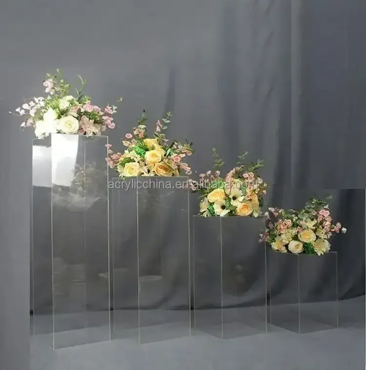 Customized round large display white acrylic set cylinder stands for wedding