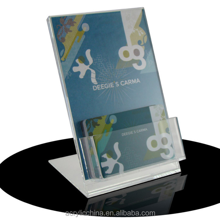 Clear acrylic flyer holder,flyer display holder with business card pocket