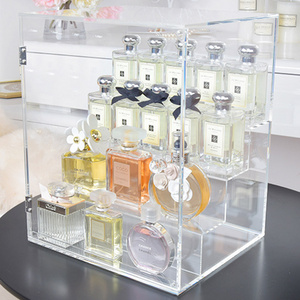 Luxury Clear Acrylic Perfume organizer Acrylic Perfume Display Case with Lock