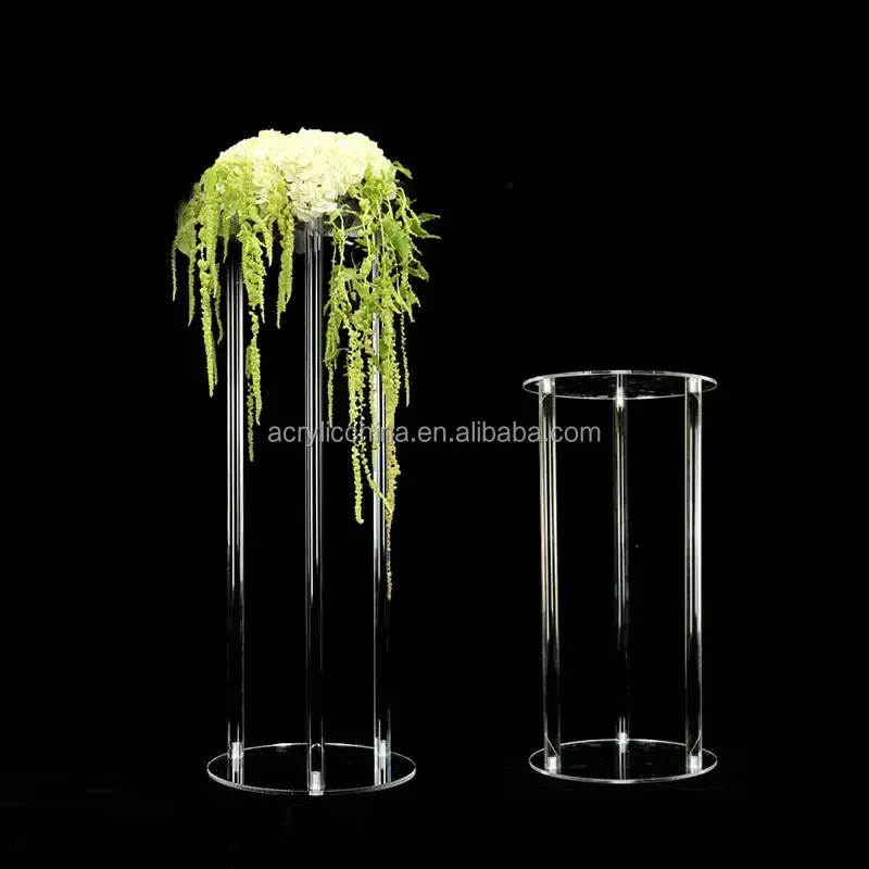 Customized round large display white acrylic set cylinder stands for wedding