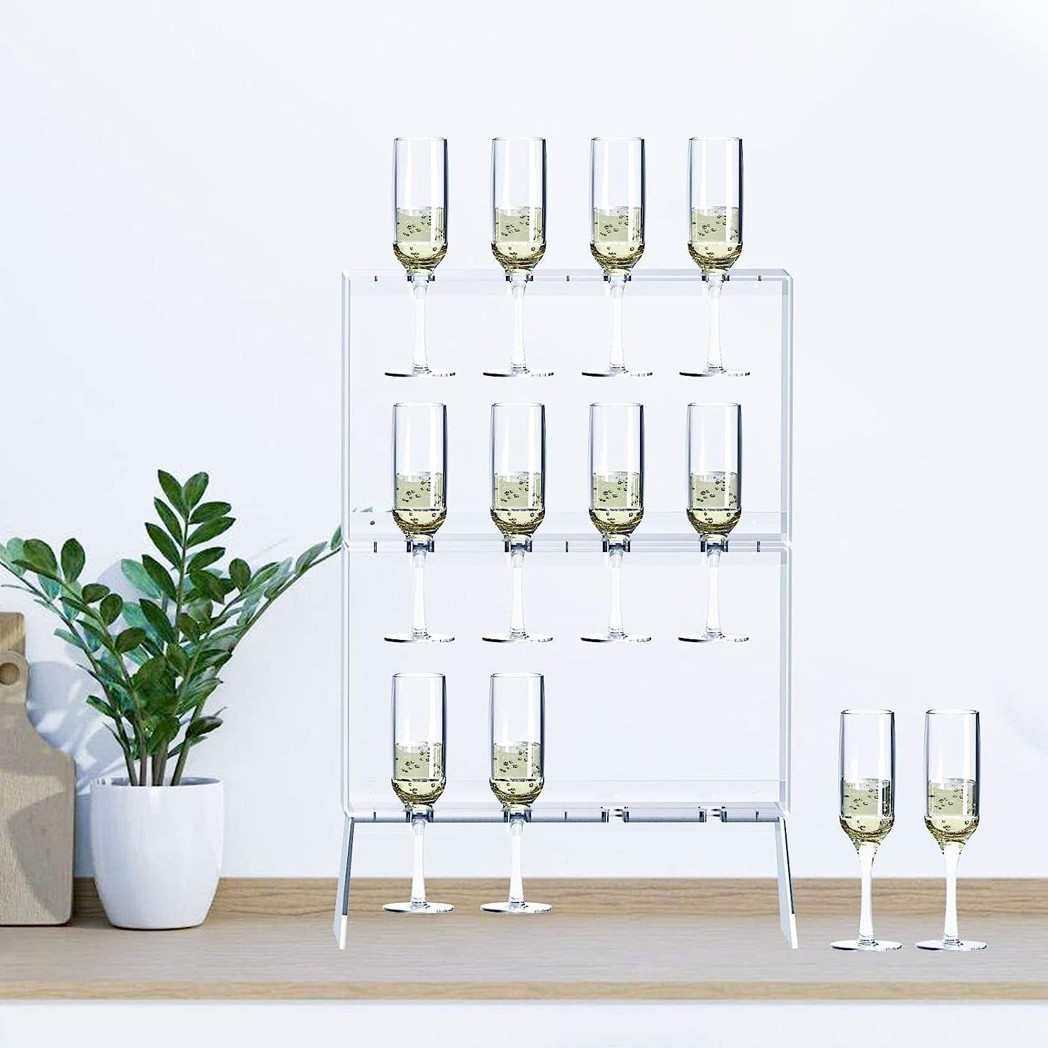 3-layer acrylic champagne glass display holder for 12 glassware wall mounted tall glass hanging