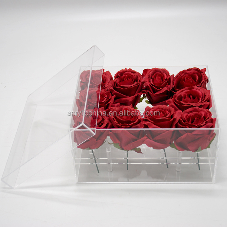 clear square acrylic flower box for rose and chocolate