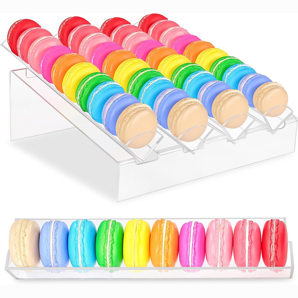 Transparent Acrylic Food Cake Display Trays 4 Row Dessert Holder Tray Custom Acrylic Macaron Display Tray