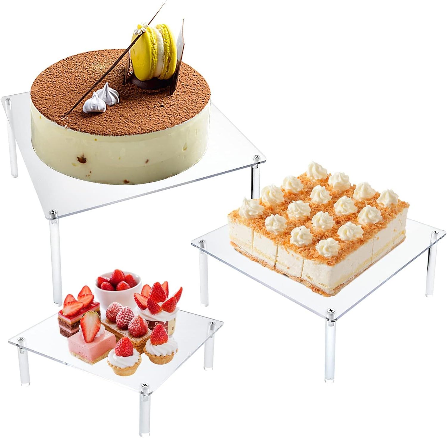 White Acrylic Dessert Cake Buffet Display Stand Custom Clear Food Stand Acrylic Buffet Riser