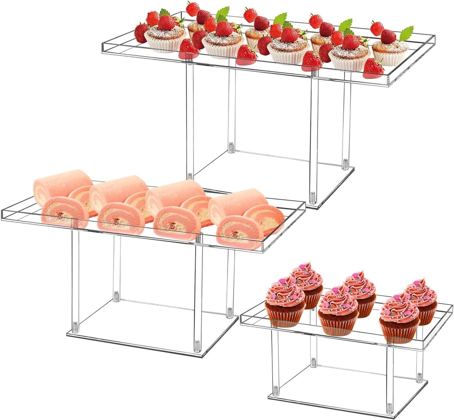 White Acrylic Dessert Cake Buffet Display Stand Custom Clear Food Stand Acrylic Buffet Riser